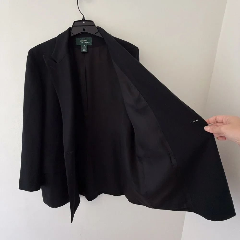 Lauren Ralph Lauren Navy Blue Tailored Blazer Crest Wool Size 10 Double Breasted - Picture 7 of 16